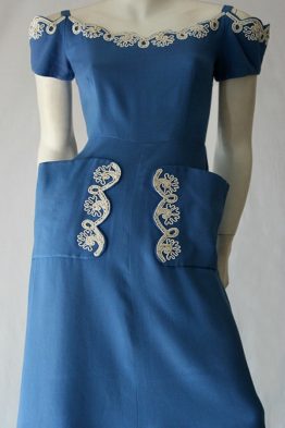 Vintage 40s to 50s linen embroidered dress