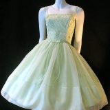 Vintage 1950s pale green embroidered lace and nylon chiffon dress.