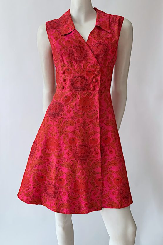 60s red and pink silk mini dress