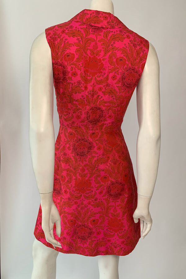 60s red and pink silk mini dress back