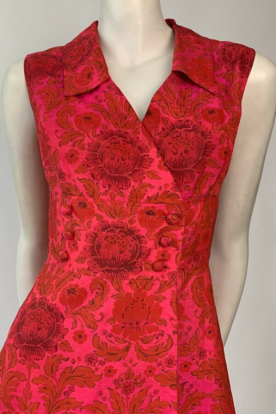 60s red and pink silk mini dress front close