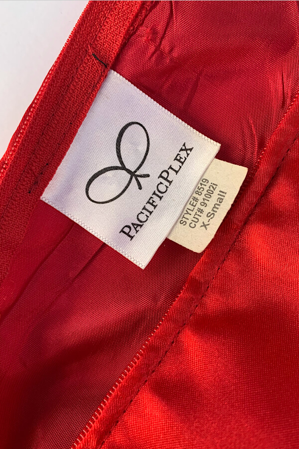 80s red satin dress label
