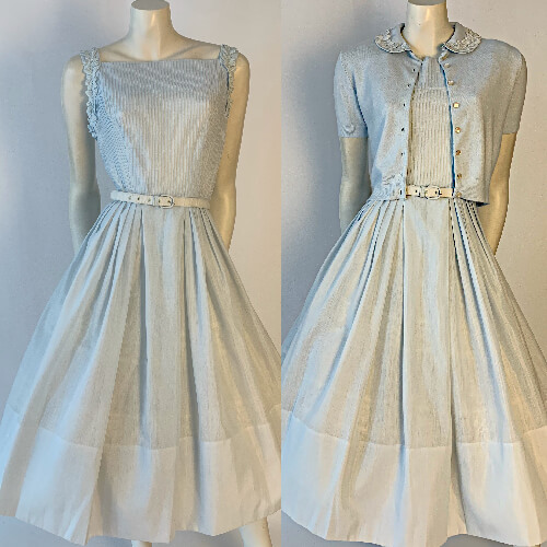 vintage 50s 2pce blue dress montage
